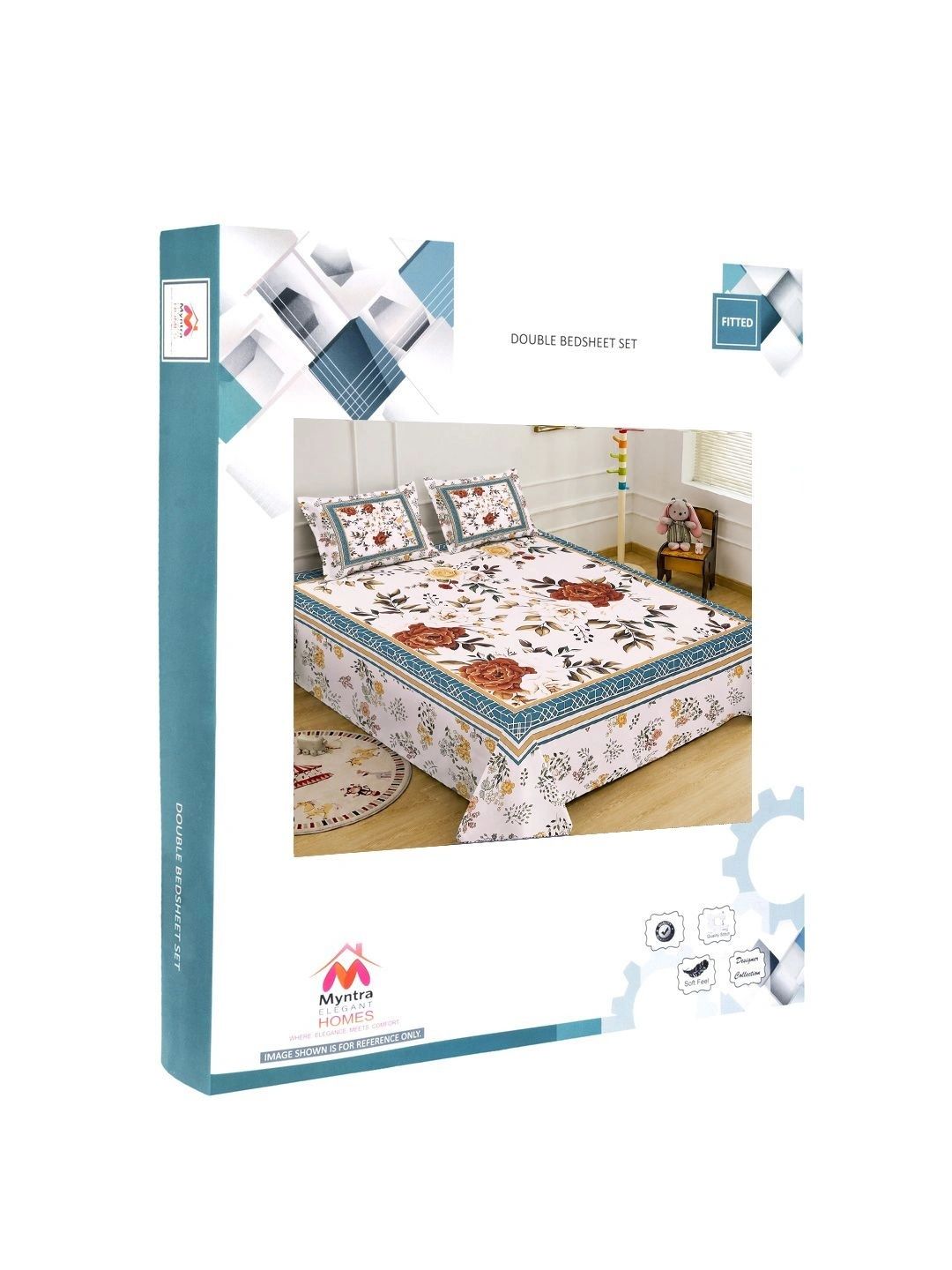 Myntra Elegant Homes White & Red Floral 400 TC King Cadar dengan 2 Sarung Bantal