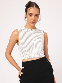 DressBerry Vacay Vest Striped Cotton Linen Blouson Crop Top