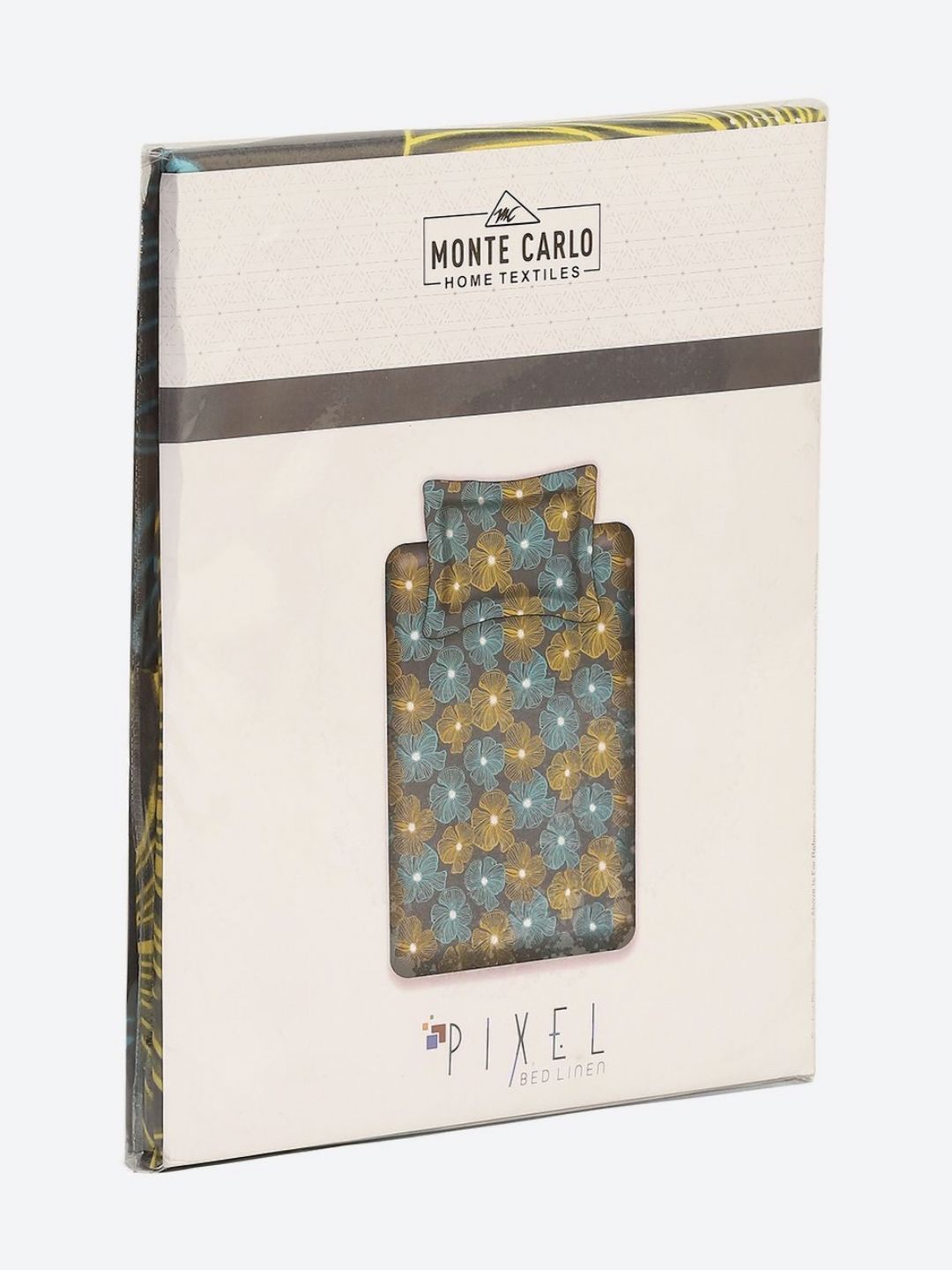 Monte Carlo Pixel Grey & Yellow Floral Printed 120 TC Single Bedsheet Set 1.52 m x 2.30 m