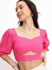 DressBerry Fuchsia Flair Cosmic Cut-Out Sweetheart Neck Pure Cotton Smocked Top