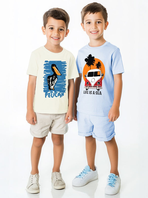 Nauti Nati Casual Outdoor Boys Pack Of 2 Beach Printed Antimicrobial Cotton T-Shirts
