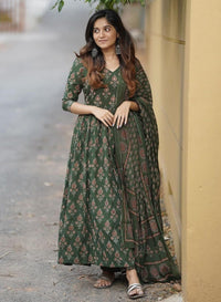 KALINI Floral Printed Anarkali Kurta with Trousers & With Dupatta