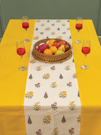 URBAN SPACE Yellow Floral Anti-Slip Cotton 6-Seater Table Cover