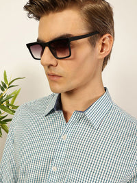 Thomas Scott Men Smart Spread Collar Micro Checked Cotton Slim Fit Casual Shirt