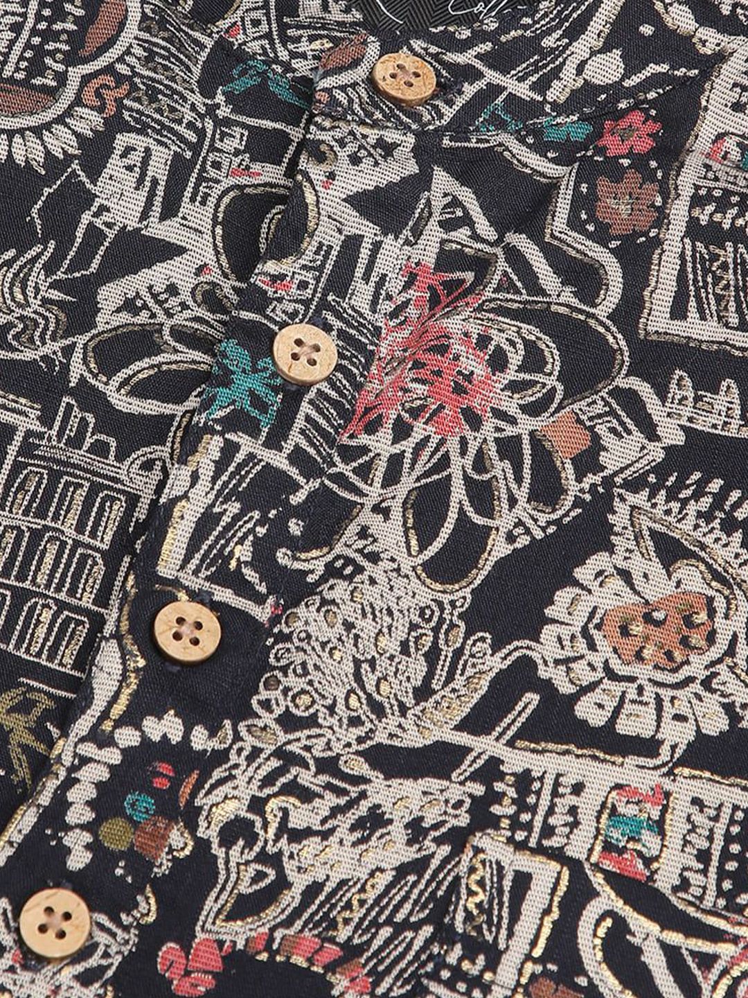 VASTRADO Quirky Foil Printed Band Collar Cotton Straight Short Kurta