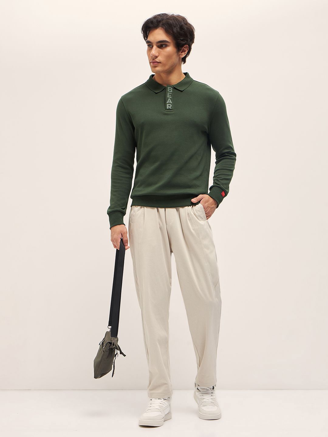 THE BEAR HOUSE Men Solid Polo Collar Cotton Slim Fit T-shirt