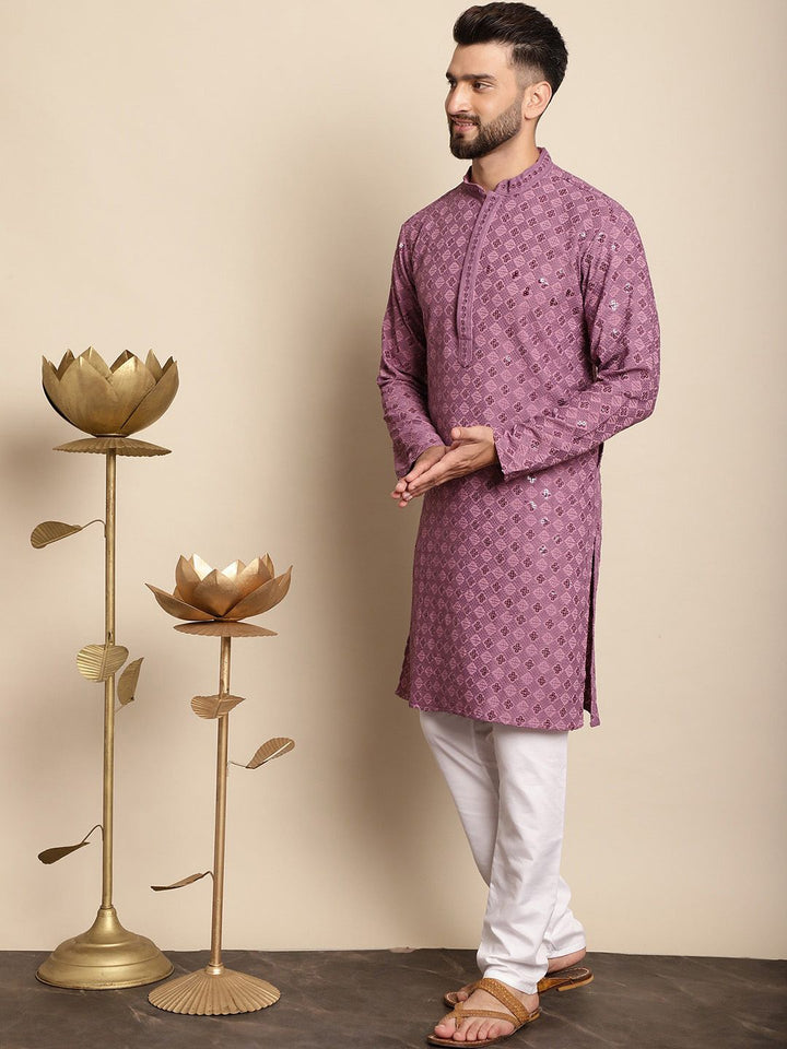 Anouk Geometric Embroidered Regular Thread Work Pure Cotton Kurta with Churidar