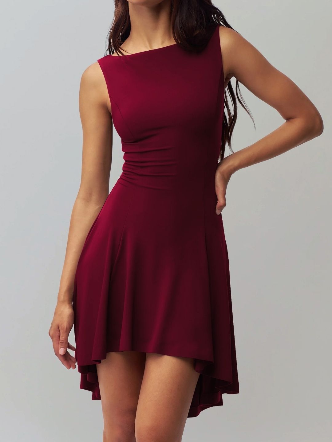 DressBerry Solid Boat Neck A-Line Above Knee Dress