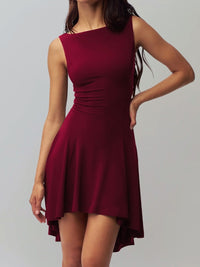DressBerry Solid Boat Neck A-Line Above Knee Dress