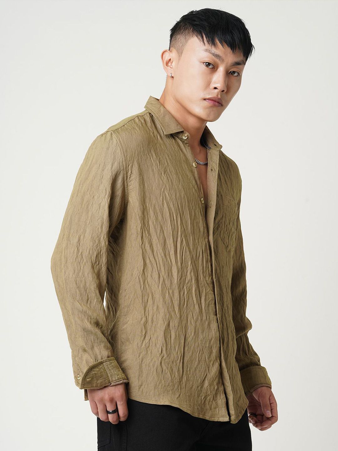 VASTRADO Men Classic Spread Collar Textured Slim Fit Casual Shirt