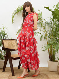SASSAFRAS Floral Printed Flared Sleeves Ruffled Fit & Flare Maxi Dress