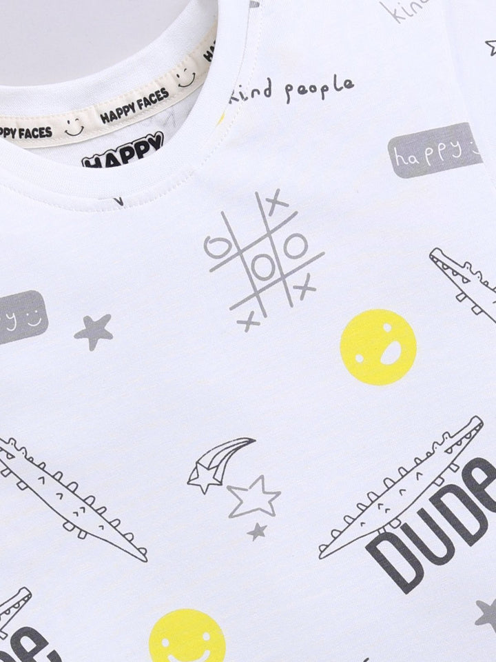 Happy Faces Kids Boys Typography Printed Pure Cotton T-Shirt
