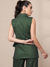 SASSAFRAS worklyf Vertical Striped Sleeveless Double Breasted Front Tie Up Blazer