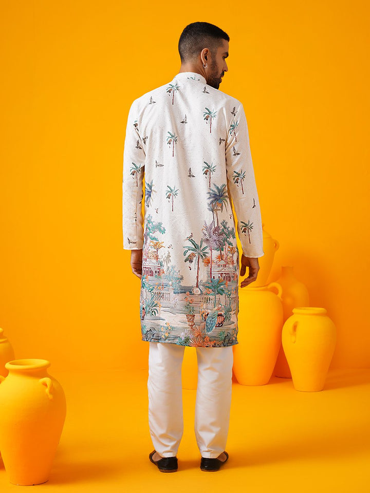 SOJANYA Men Floral Embroidered Regular Thread Work Pure Cotton Kurta with Pyjamas
