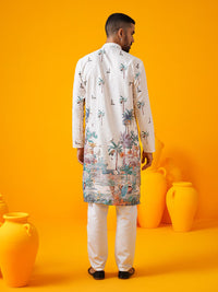 SOJANYA Men Floral Embroidered Regular Thread Work Pure Cotton Kurta with Pyjamas