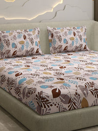 Monte Carlo Pink & Blue Printed Cotton 104 TC Queen Bedsheet Set 2.24 m x 2.54 m