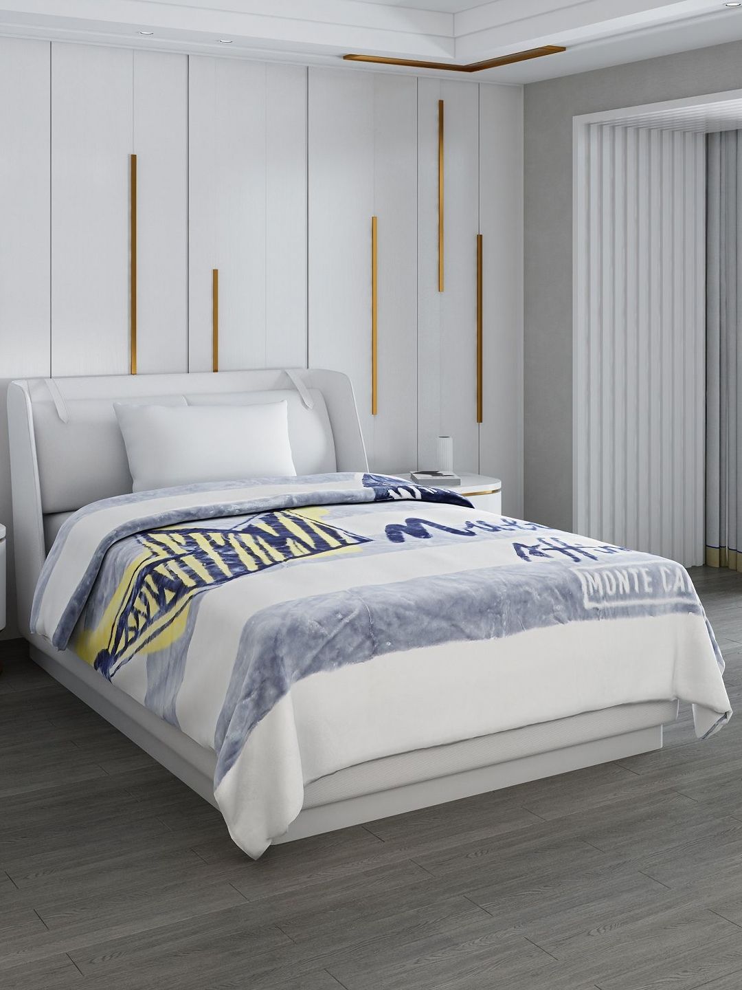Monte Carlo White & Grey Striped Mild Winter 600 GSM Single Bed Blanket