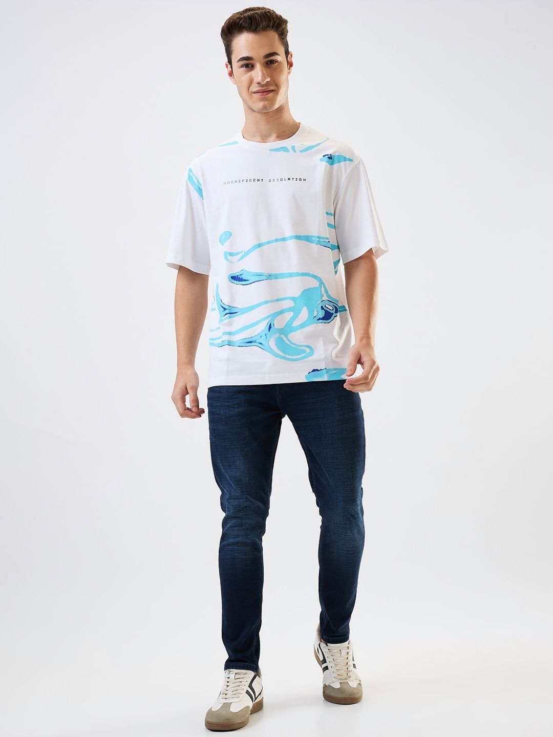 SPYKAR Men Abstract Printed Round Neck Cotton Relaxed Fit T-shirt