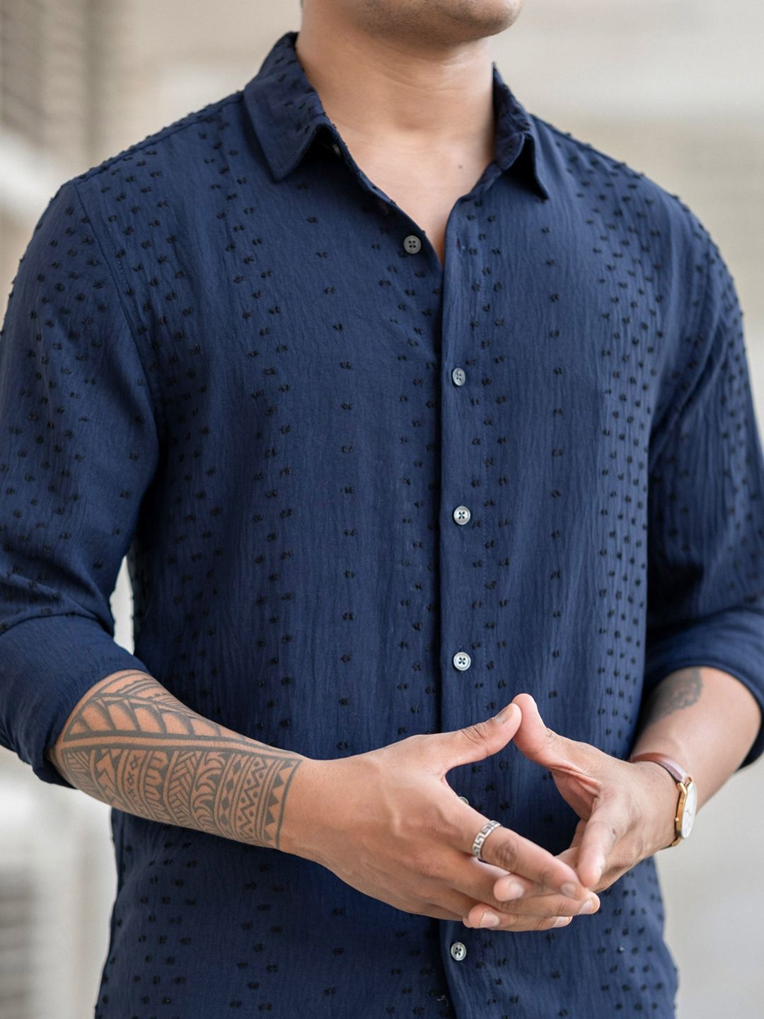 Powerlook Men Spread Collar Textured Casual Shirt