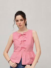 STREET 9 Women Tie-Up Neck Cotton Peplum Top