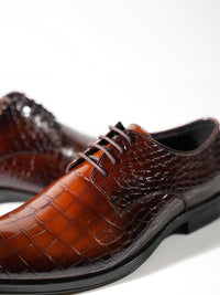 Monkstory Glossy Croc-Effect Lace-Up Oxfords - Coklat Burnish