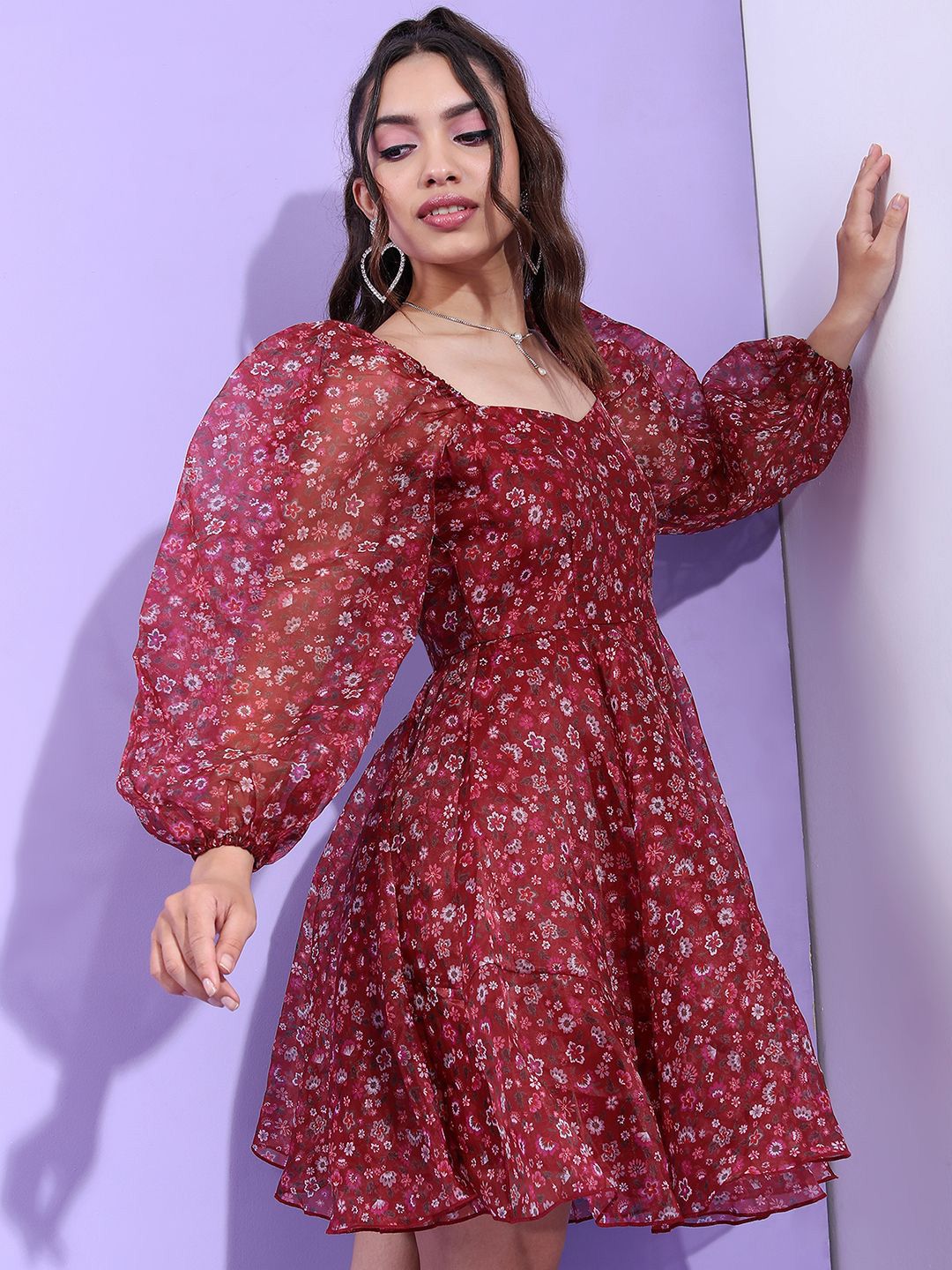 Tokyo Talkies Floral Print A-Line Mini Dress