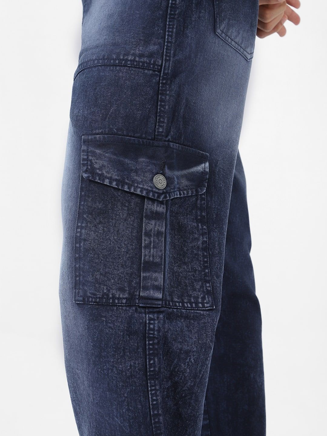 Urbano Fashion Men Navy Loose Fit Cargo Jeans With 6 Pockets Non-Stretchable