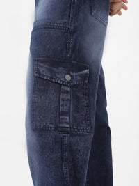 Urbano Fashion Men Navy Loose Fit Cargo Jeans With 6 Pockets Non-Stretchable