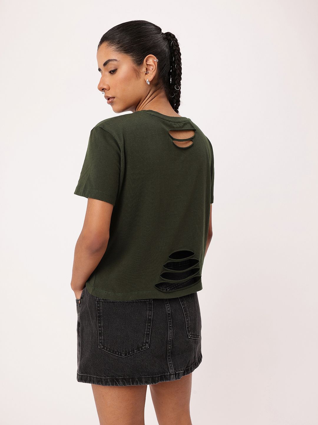 DressBerry Cut Out Printed Relaxed Fit T-shirt
