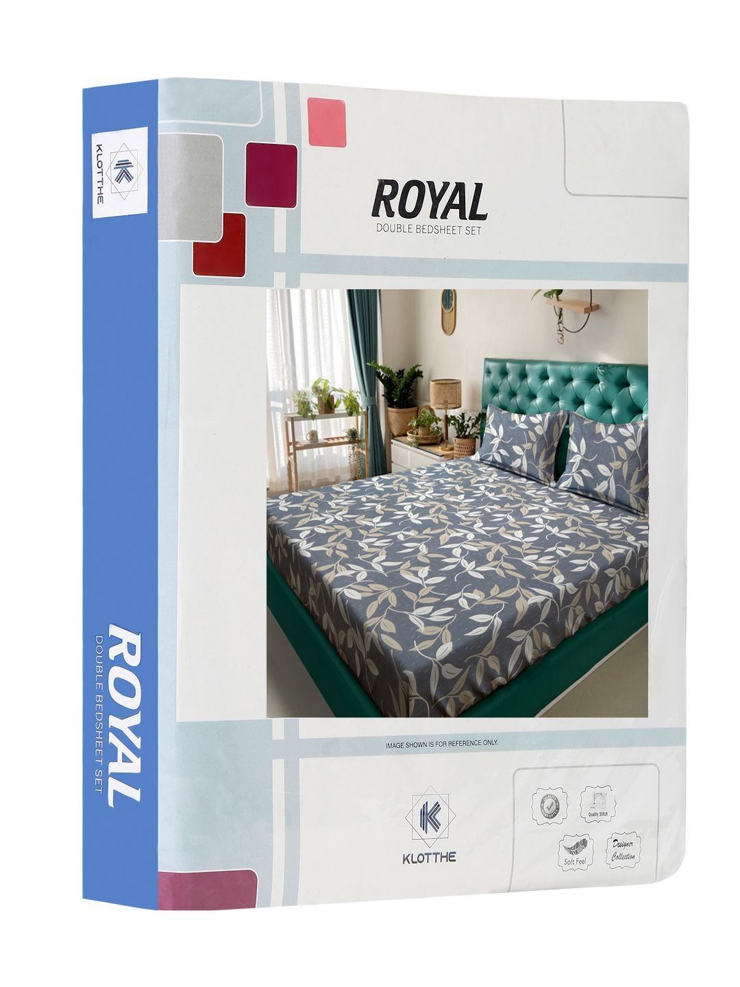KLOTTHE Grey Leaf Polycotton 300 TC King Bedsheet with 2 Pillow Covers-98 x 89 inches