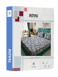 KLOTTHE Grey Leaf Polycotton 300 TC King Bedsheet with 2 Pillow Covers-98 x 89 inches