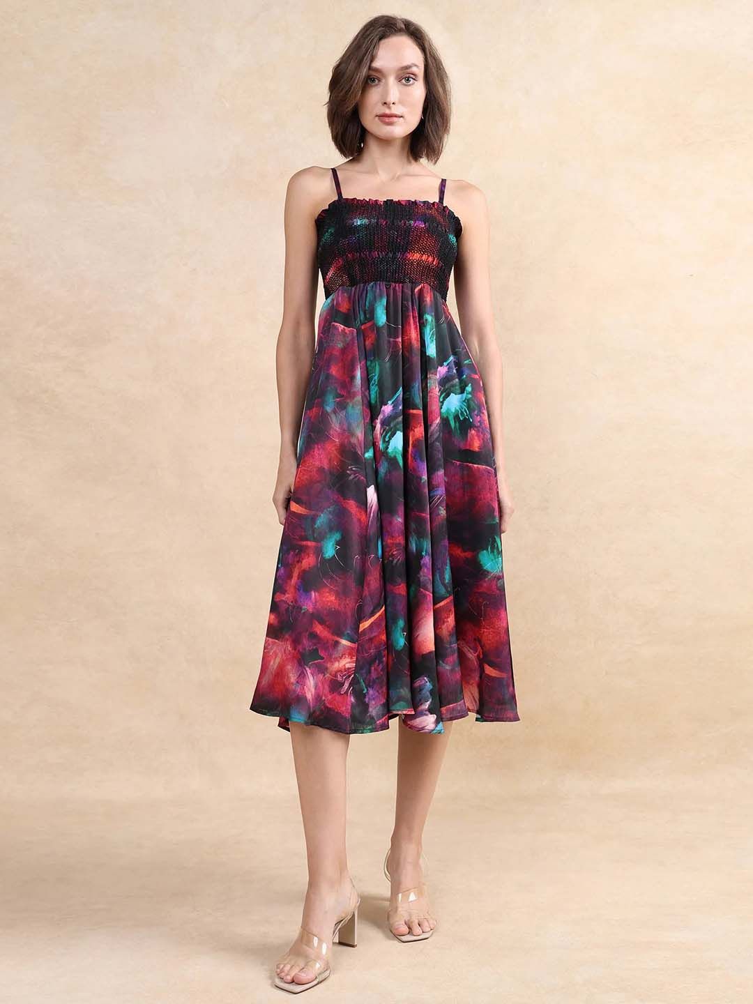 RAREISM Floral Print Fit & Flare Midi Dress