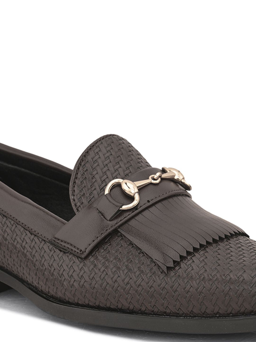 House of Pataudi Men Textured Slip-On Formal Loafers
