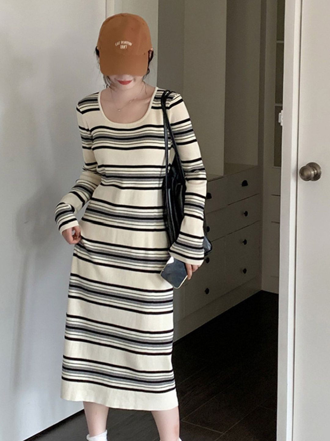 DressBerry Women Striped A-Line Midi Dress