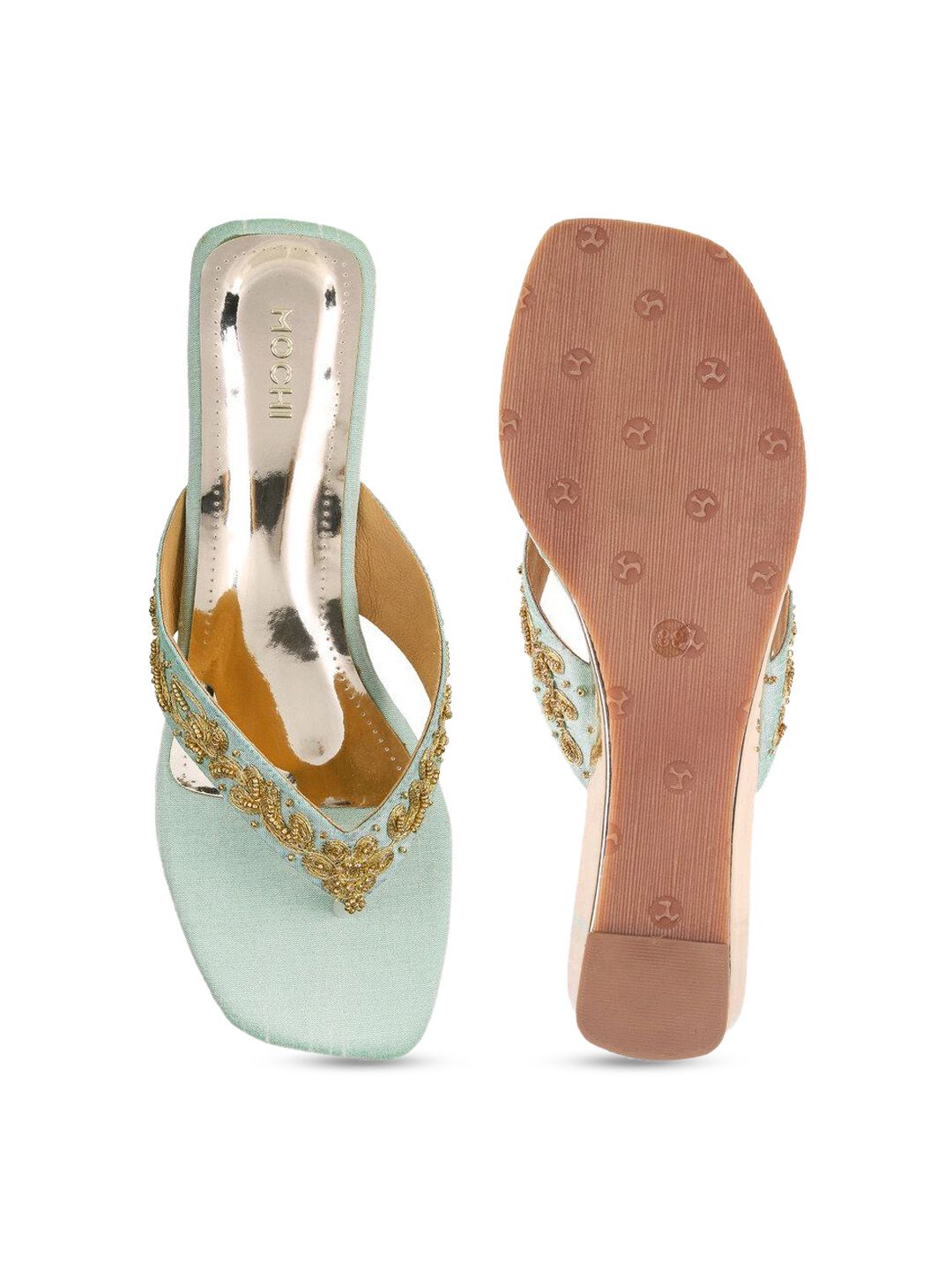 Mochi Women Embellished Suede Kitten Gladiators