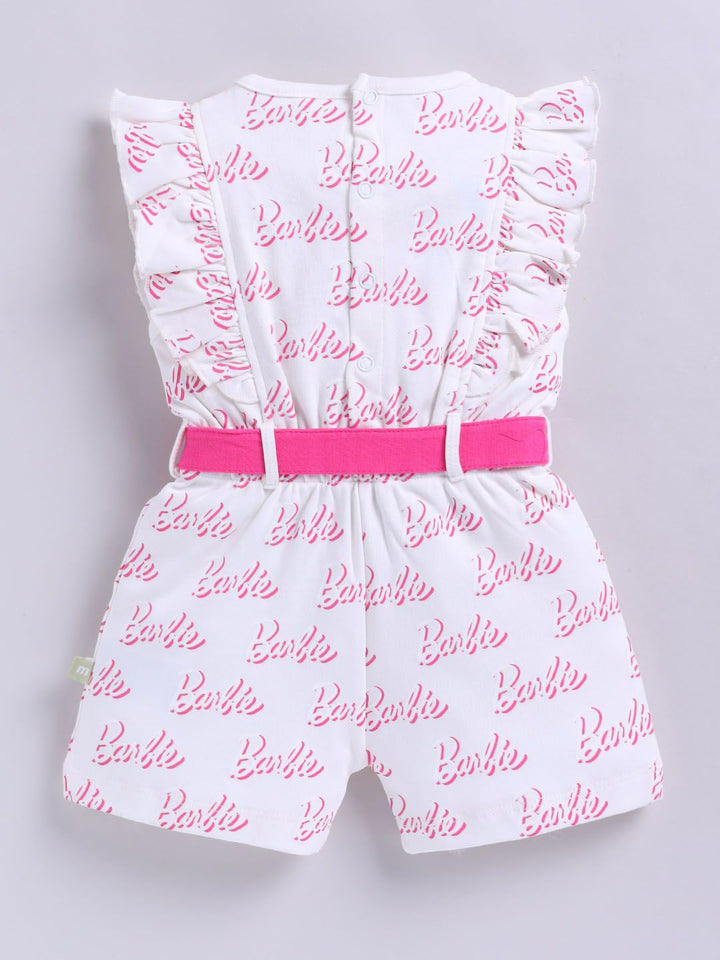 Moms Love Infant Girls Barbie Printed Pure Cotton Ruffled Basic Jumpsuit
