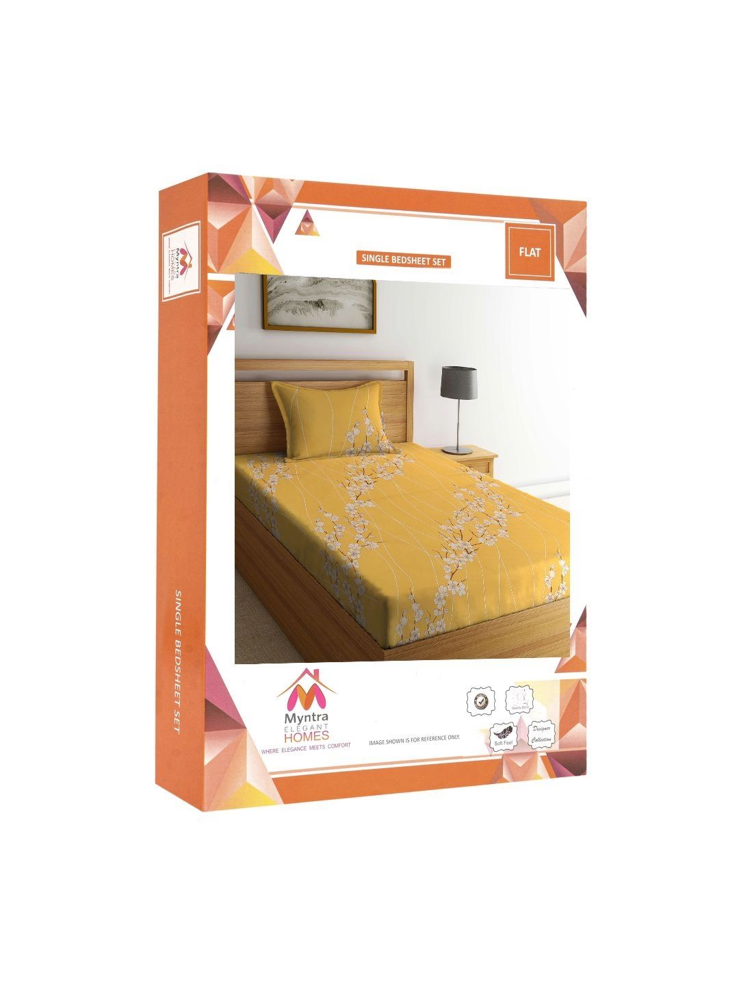 Myntra Elegant Homes Yellow & Beige Floral 400 TC Single Bedsheet with 1 Pillow Covers