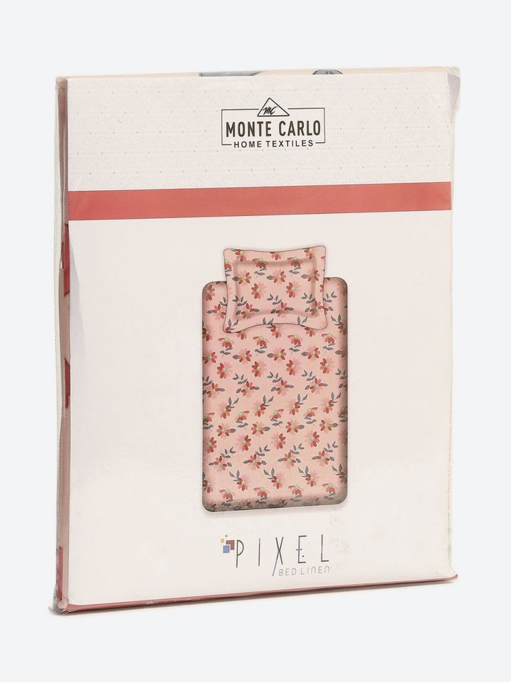 Monte Carlo Pixel Magenta & Gray Floral Dicetak 120 TC Single Bedsheet Set 1.52 m x 2.30 m