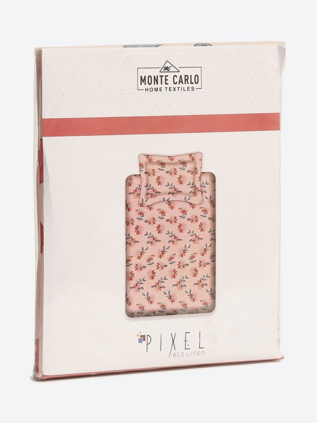 Monte Carlo Pixel Magenta & Gray Floral Dicetak 120 TC Single Bedsheet Set 1.52 m x 2.30 m