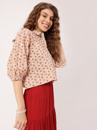DressBerry Effortless Core Checks & Floral Printed Boxy Crop Shirt