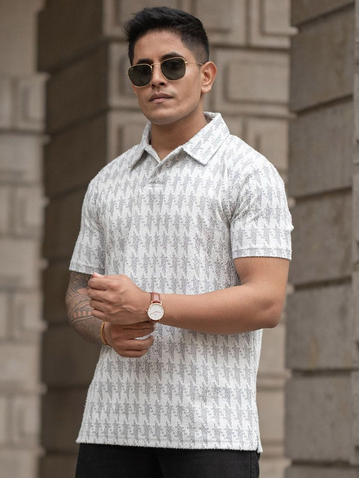 Powerlook Men Abstract Printed Polo Collar Cotton T-shirt