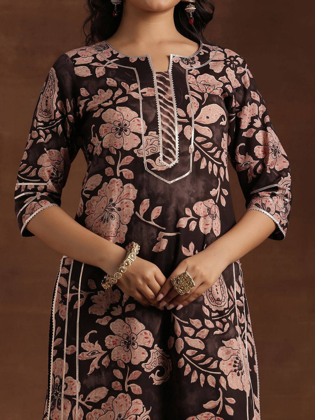 Libas Floral Printed Gotta Patti Pure Cotton Straight Kurta With Palazzo & Dupatta