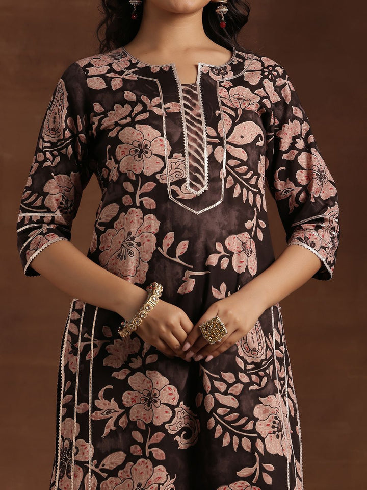 Libas Floral Printed Gotta Patti Pure Cotton Straight Kurta With Palazzo & Dupatta
