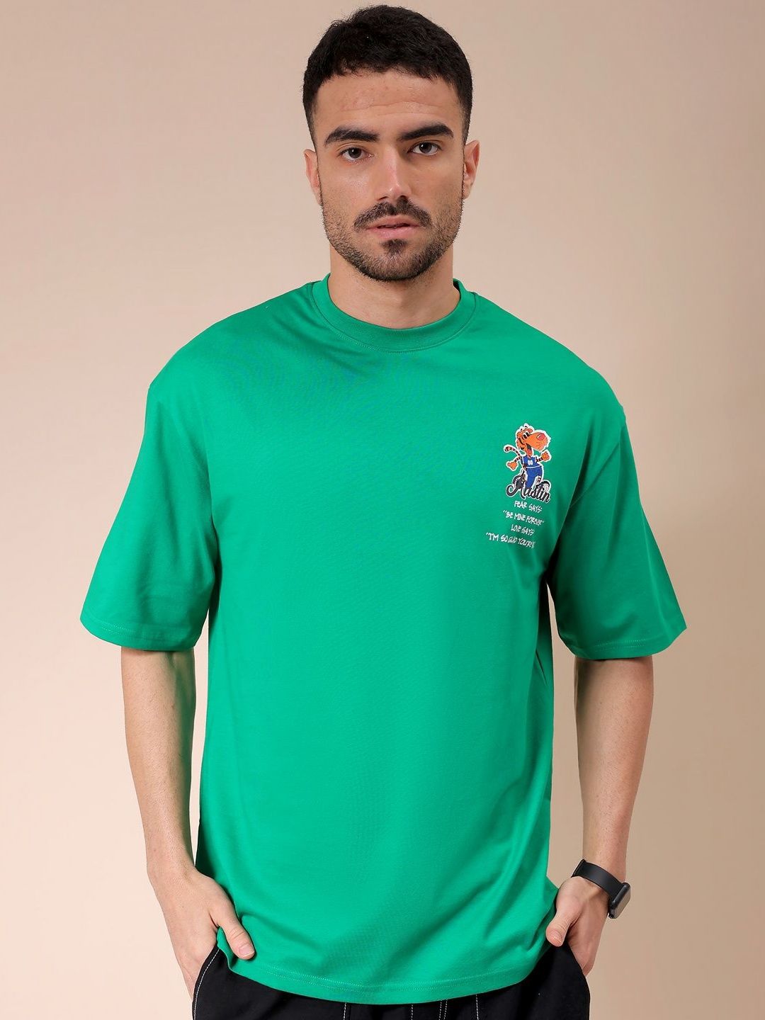 The Indian Garage Co Men Graphic Printed Round Neck Cotton Oversized T-shirt