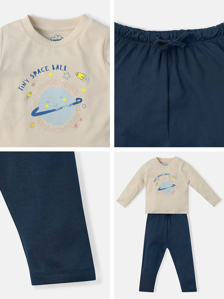 Nauti Nati Boys Printed Round Neck Pure Cotton T-shirt With Joggers