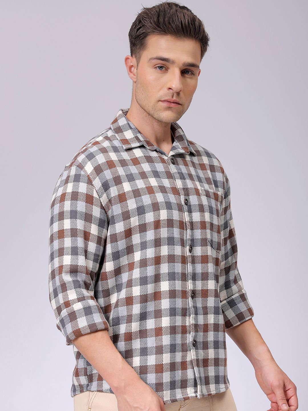 The Indian Garage Co Men Relaxed Fit Checked Dobby Textured Resortwear Shirt