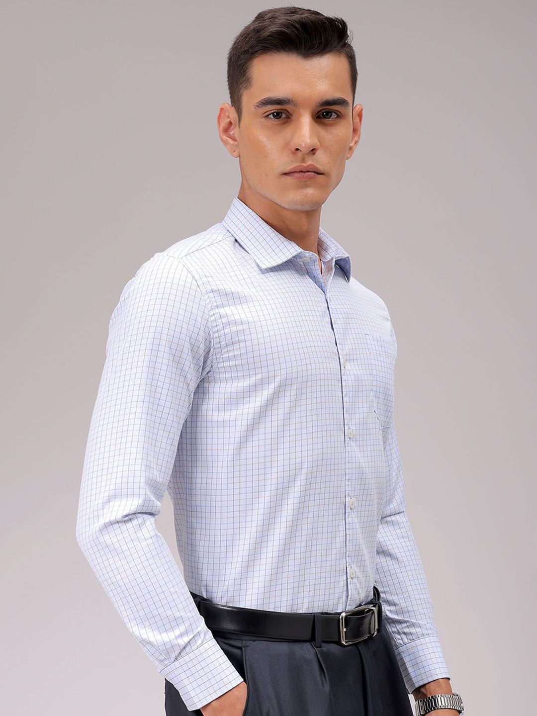 The Indian Garage Co. X Luxe Men Cutaway Collar Checked Slim Fit Formal Shirt