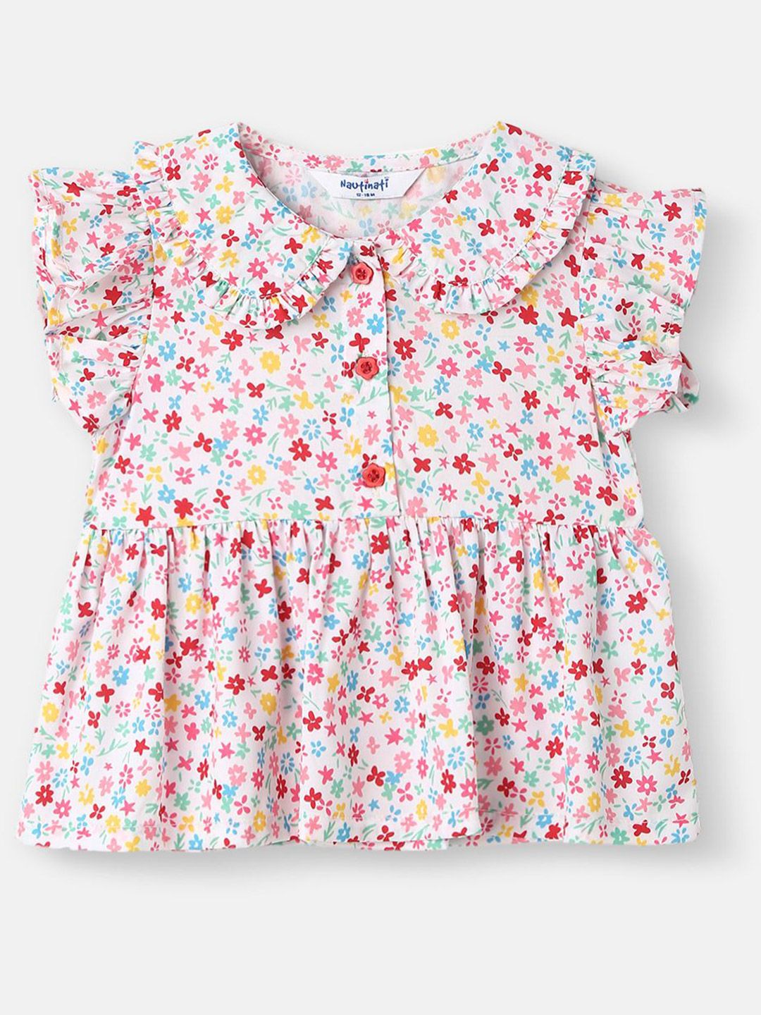 Nauti Nati Girls Floral Printed Peter Pan Collar Bell Sleeve Ruffles Peplum Top