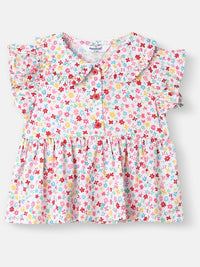 Nauti Nati Girls Floral Printed Peter Pan Collar Bell Sleeve Ruffles Peplum Top