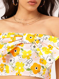 DressBerry Floral Frenzy Bow-Front Smocked Tube Crop Top